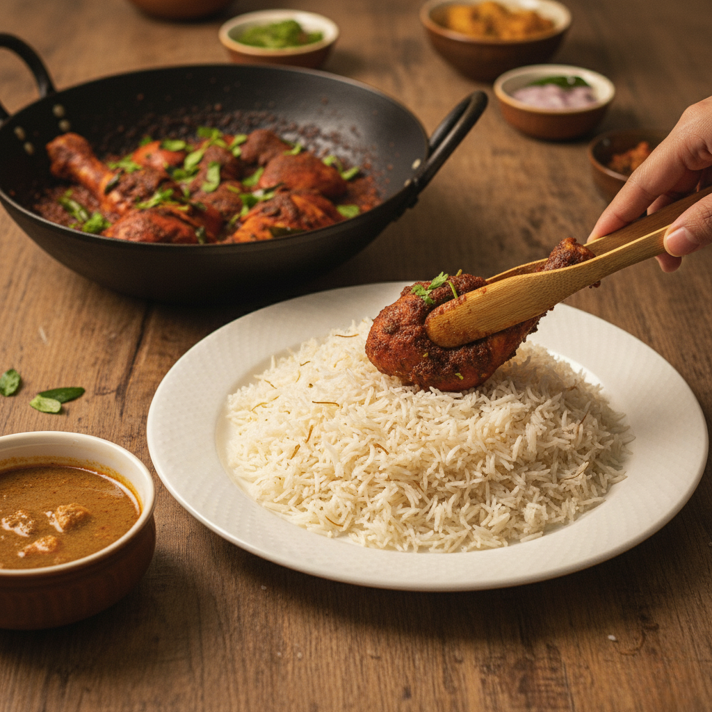 Authentic Andhra Chicken Fry in a traditional kadai